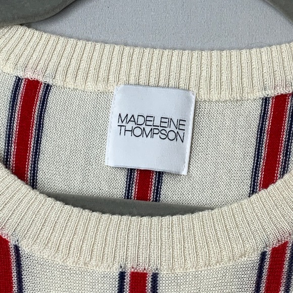 Madelein Thompson Women Sweater L Cream Red Stripe Cashmere Silk Crewneck - Picture 4 of 12